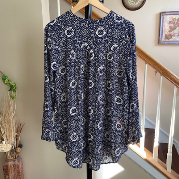 Lucky Brand Women's Navy Blue Button Down Rayon Oversized Tunic Size Small - Picture 2 of 12
